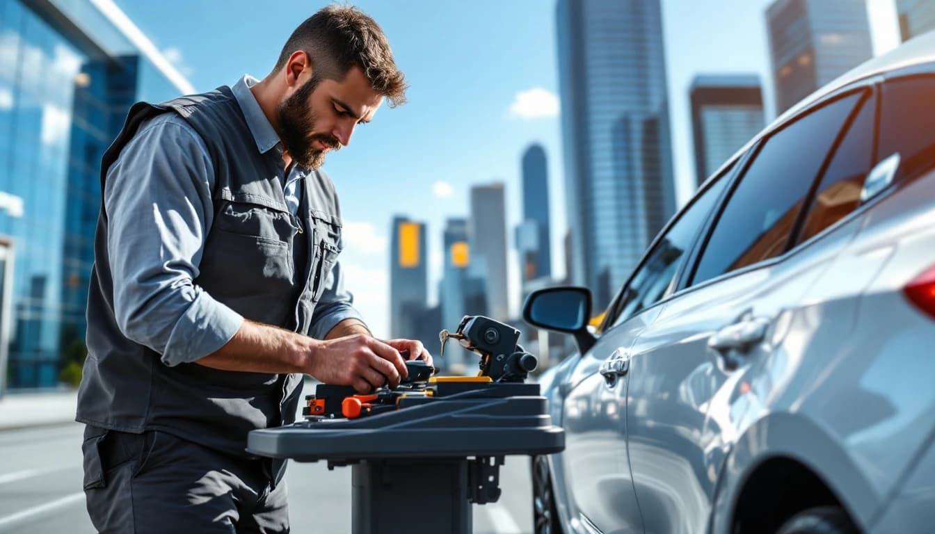 Cerrajero móvil programando una llave Toyota con chip en Las Colinas, Irving TX