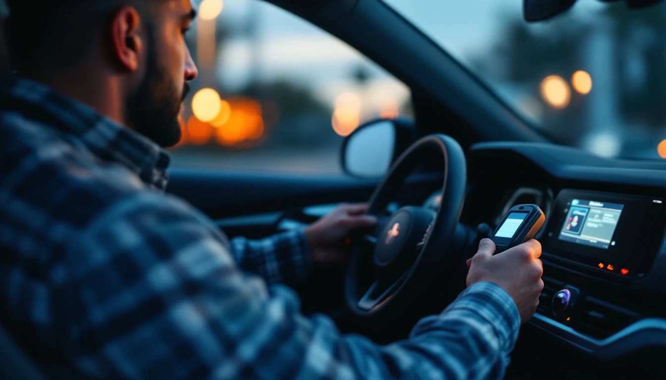 Tablero de auto con la luz del inmovilizador encendida porque la llave no es detectada, en Irving TX
