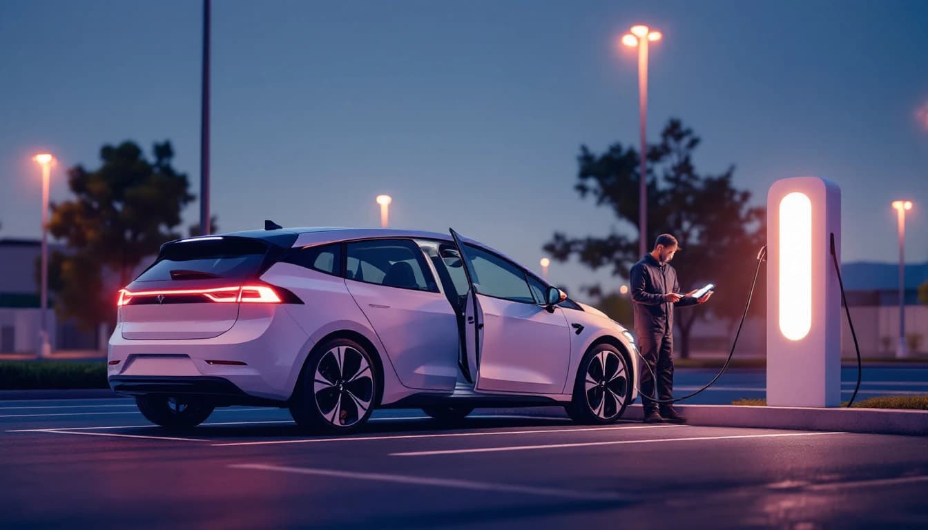 Técnico programando la llave inteligente de un Hyundai Ioniq 5 eléctrico conectado al puerto de diagnóstico en Irving, Texas