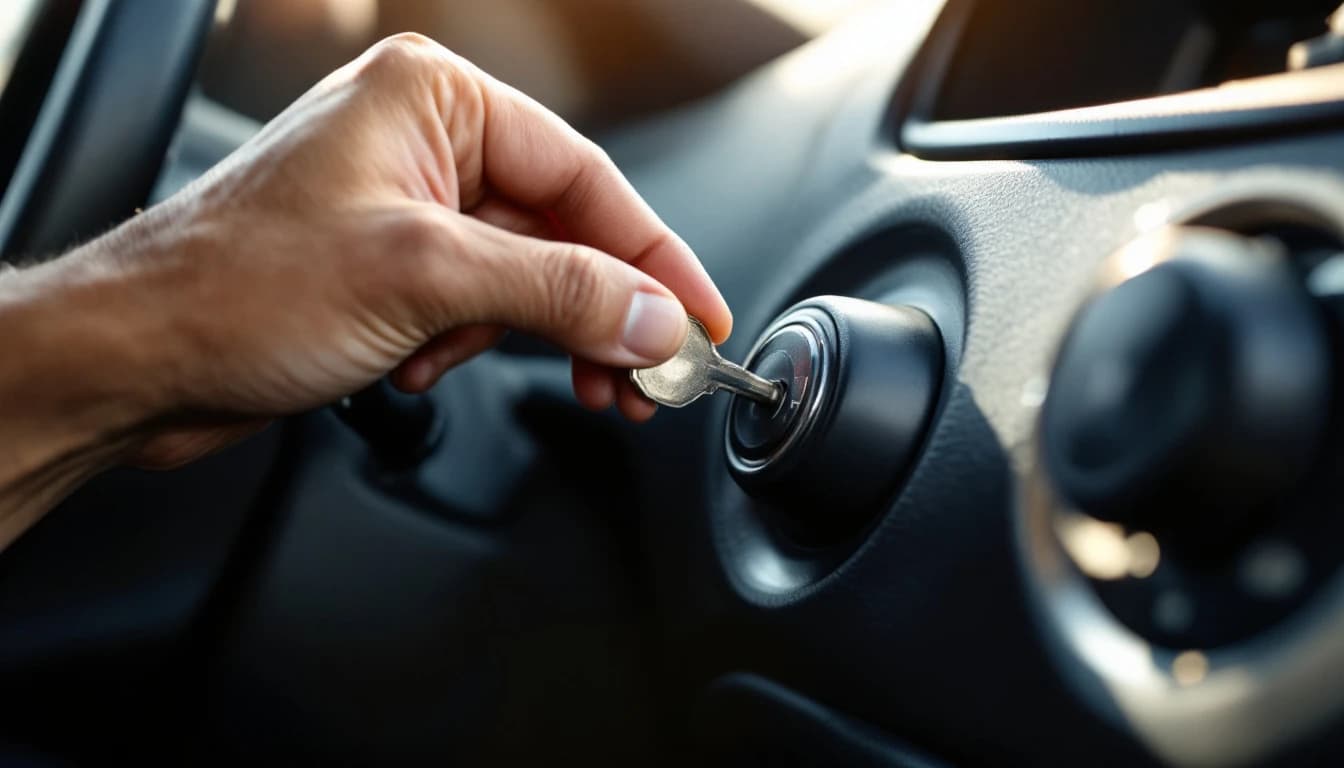 Cilindro de encendido desmontado de un Nissan Sentra durante una reparación de encendido en Bedford, Texas