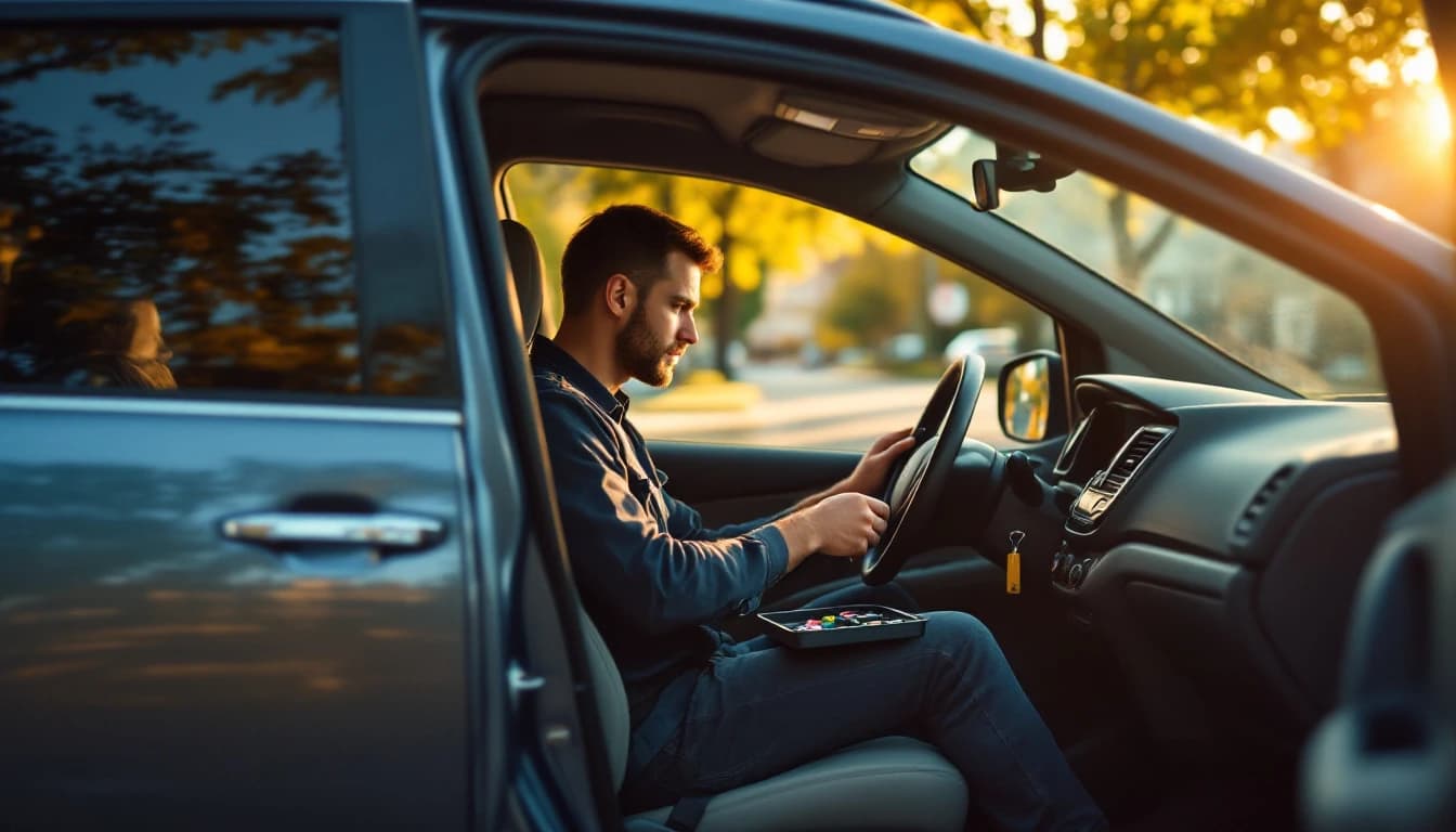 Técnico revisando el cilindro de encendido de una Toyota Sienna durante una reparación en Euless, Texas